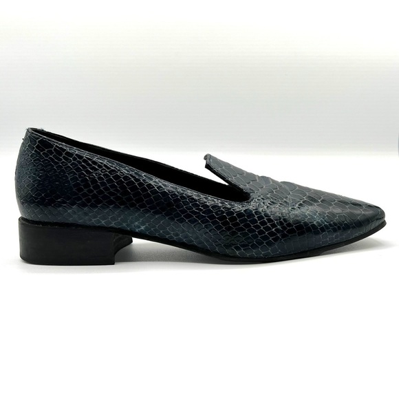 L’INTERVALLE BLUE SNAKE EMBOSSED LEATHER LOAFER BLOCK HEEL SLIP ON SHOE SPAIN 38 - Picture 1 of 13